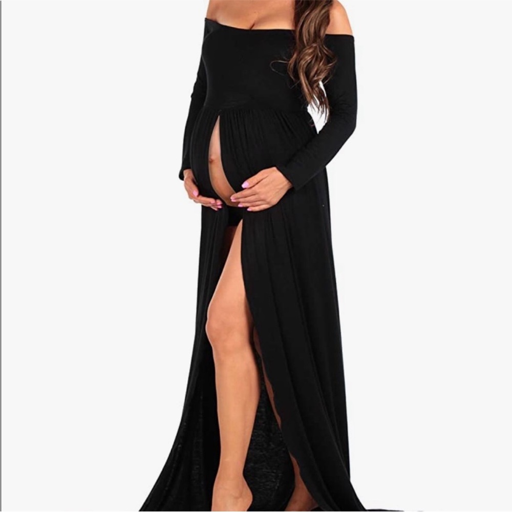 Black maternity off shoulder long maxi dress S